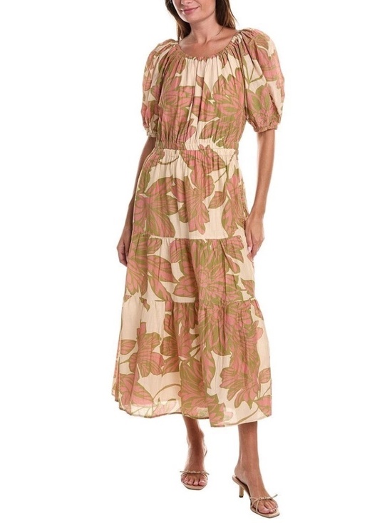 Velvet by Graham & Spencer Dresses & Skirts - NWT Velvet by Graham & Spencer Raya Floral Cream Pink Silk Cotton Maxi Dress L